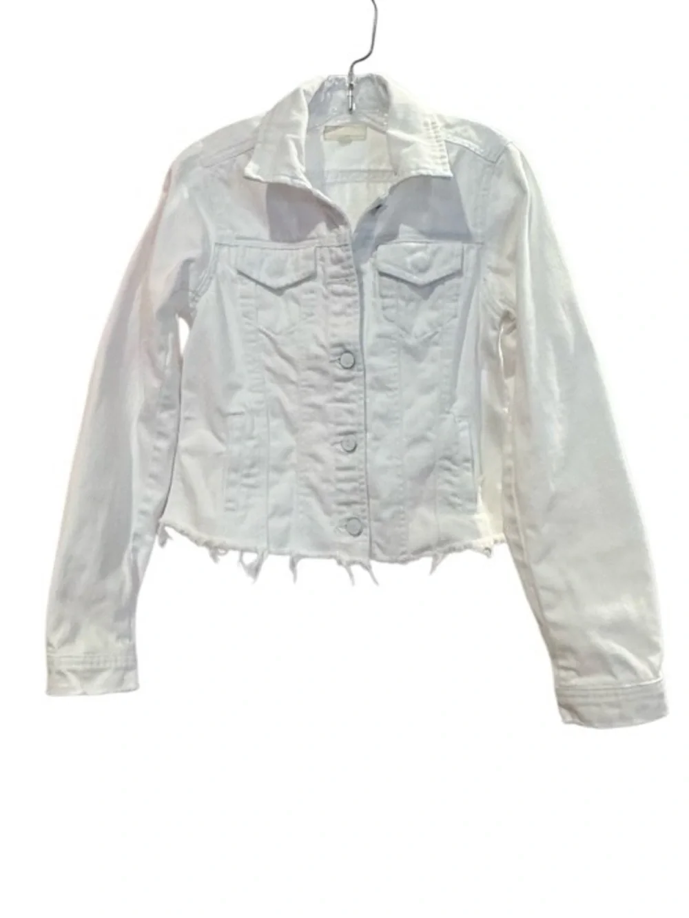 TRACTR boutique white  distress denim jacket girl’s size Large   12  14 16